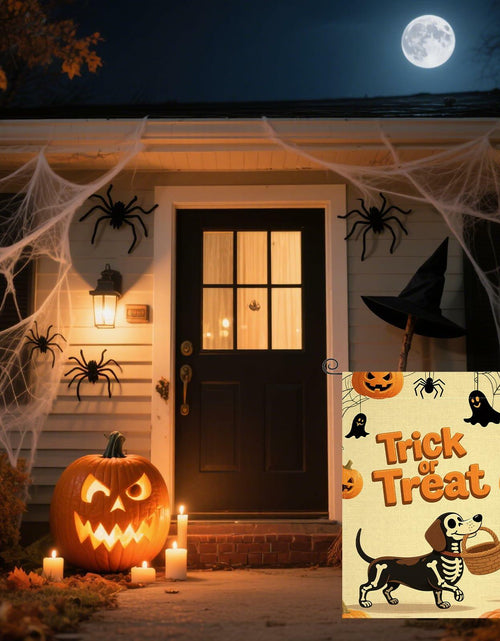 Load image into Gallery viewer, Halloween Trick or Treat Garden Flag 12x18 Double Sided Ghost Dog
