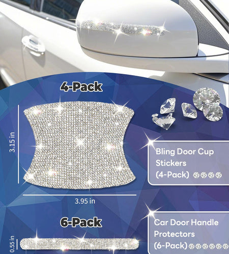 MUPEAK Car Door Handle Protector 10PCS White Sparkling Rhinestone Universal