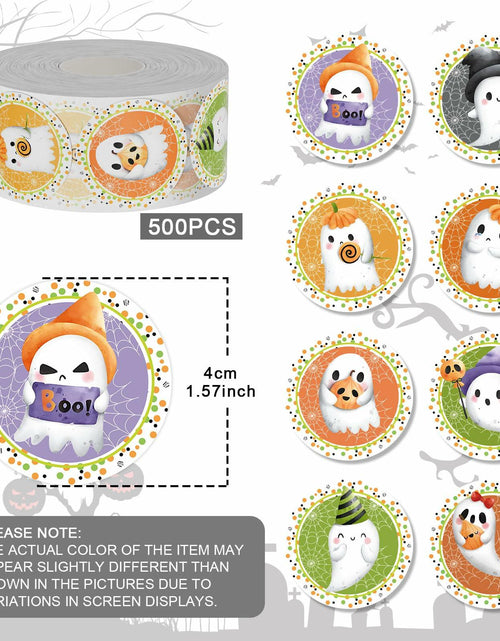 Load image into Gallery viewer, ZAEW Halloween Sticker Roll 500pcs 1.5" Colored Ghosts Round Decals

