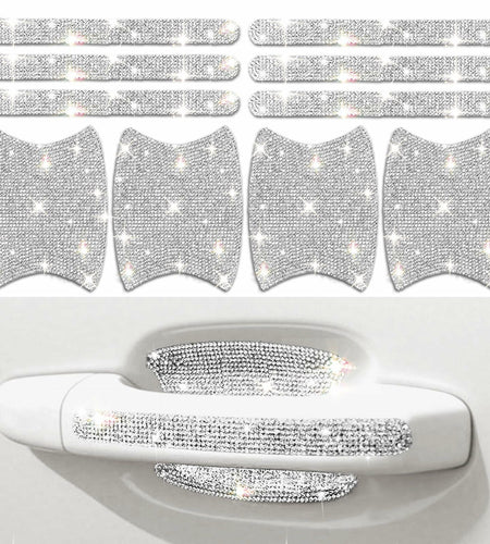 MUPEAK Car Door Handle Protector 10PCS White Sparkling Rhinestone Universal