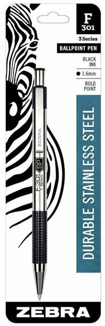 Load image into Gallery viewer, Zebra Pen F-301 Bold 1.6mm Stainless Steel Retractable Ballpoint 1-Pack Black
