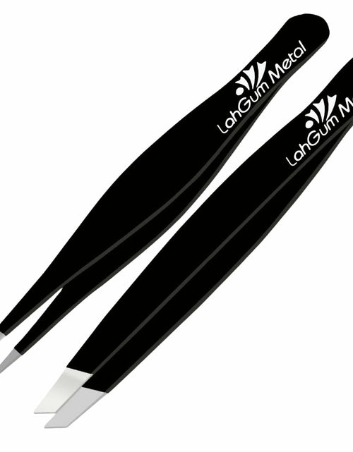 Load image into Gallery viewer, Sharp Pointy Eyebrow Tweezers Set Precision Slanted Black Facial Hair Tool

