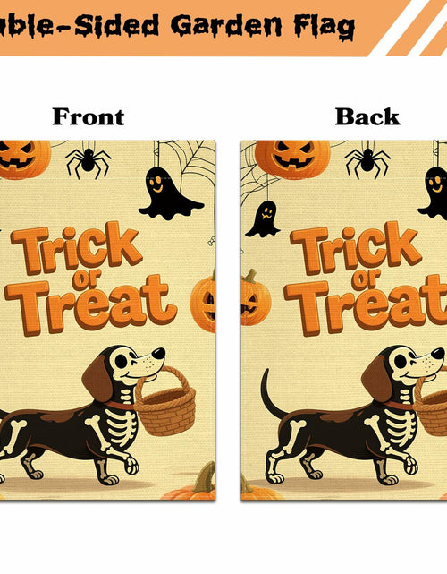 Load image into Gallery viewer, Halloween Trick or Treat Garden Flag 12x18 Double Sided Ghost Dog
