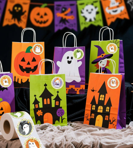 ZAEW Halloween Sticker Roll 500pcs 1.5" Colored Ghosts Round Decals