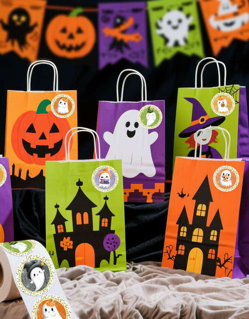 Load image into Gallery viewer, ZAEW Halloween Sticker Roll 500pcs 1.5" Colored Ghosts Round Decals

