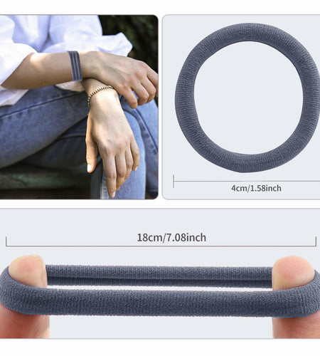 TANJY Black Hair Ties 100 Pcs Seamless Ponytail Holders Thick Hair