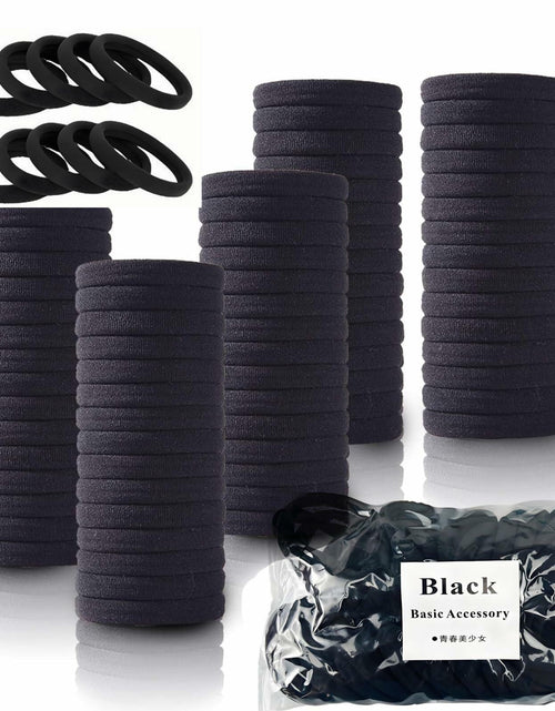 Load image into Gallery viewer, TANJY Black Hair Ties 100 Pcs Seamless Ponytail Holders Thick Hair

