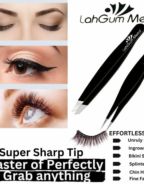 Load image into Gallery viewer, Sharp Pointy Eyebrow Tweezers Set Precision Slanted Black Facial Hair Tool
