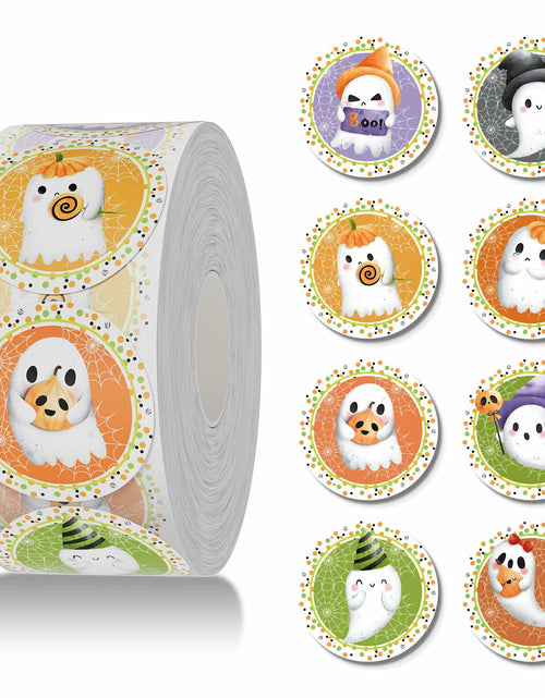 Load image into Gallery viewer, ZAEW Halloween Sticker Roll 500pcs 1.5" Colored Ghosts Round Decals
