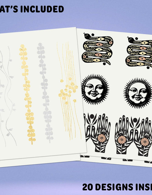 Load image into Gallery viewer, Tattly Metallic Festival Temporary Tattoos 20 Pieces Skin-Safe Vegan Ink
