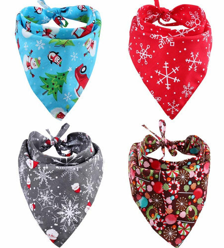 KZHAREEN 4 Pack Christmas Dog Bandana Reversible Cotton Multicolor Large