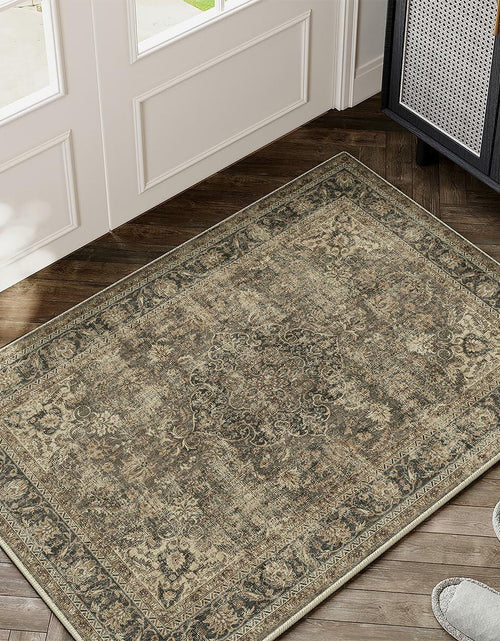 Load image into Gallery viewer, WondRg 2x3 Washable Non-Slip Low Pile Vintage Area Rug Beige
