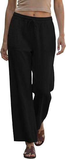 Load image into Gallery viewer, NIMIN Womens Linen Palazzo Pants High Waisted Drawstring Black Size M
