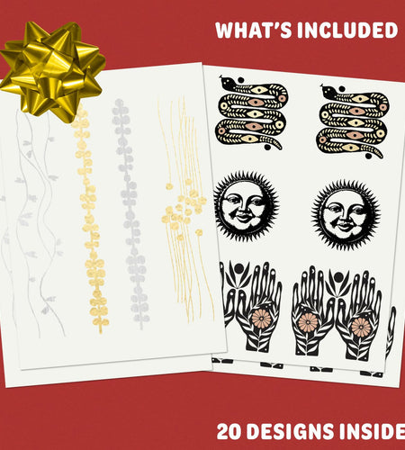 Tattly Metallic Festival Temporary Tattoos 20 Pieces Skin-Safe Vegan Ink