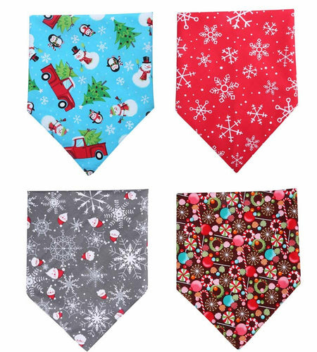 KZHAREEN 4 Pack Christmas Dog Bandana Reversible Cotton Multicolor Large