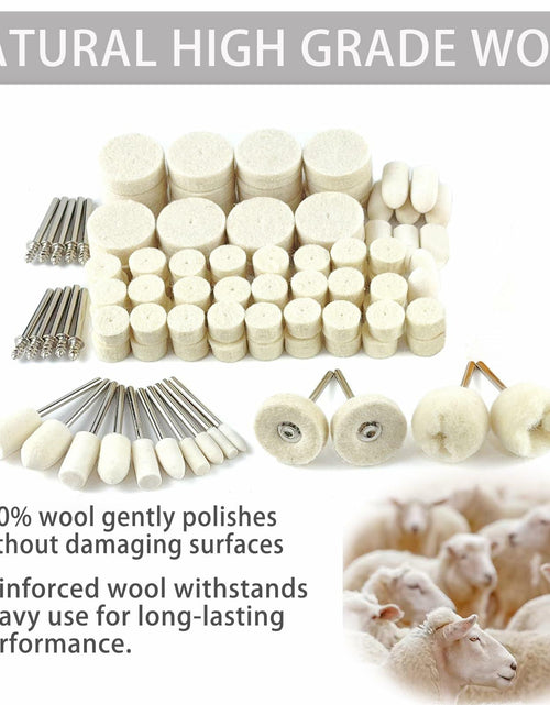 Load image into Gallery viewer, VZLQZJMKY 114 Pcs Wool Polishing Wheel Kit Rotary Tools 1/8" Shank Resin
