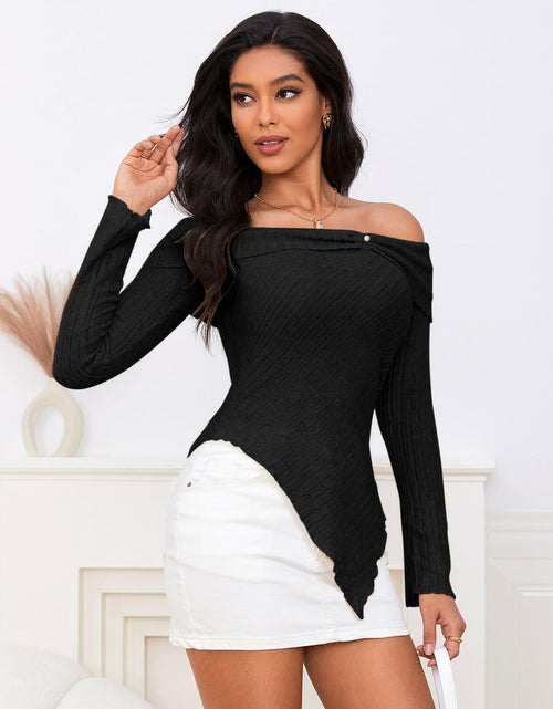 Load image into Gallery viewer, MakeMeChic Y2K Off Shoulder Long Sleeve Knit Top Black Size S
