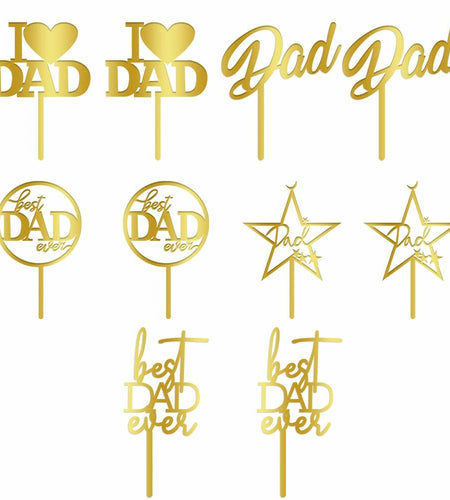 Yetxel Gold Flash Acrylic Happy Birthday Dad Cake Topper Set of 10