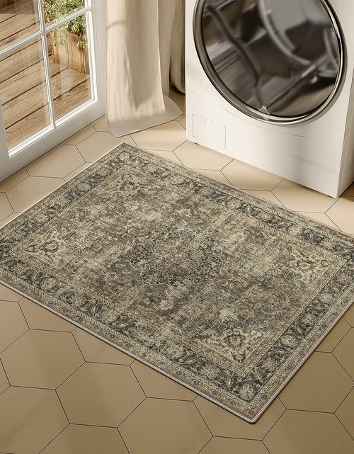 Load image into Gallery viewer, WondRg 2x3 Washable Non-Slip Low Pile Vintage Area Rug Beige
