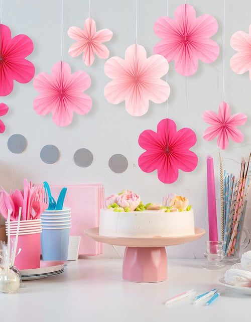 Load image into Gallery viewer, Telooco 9Pcs Pink Paper Fans &amp; Flowers Party Decorations Hanging Set
