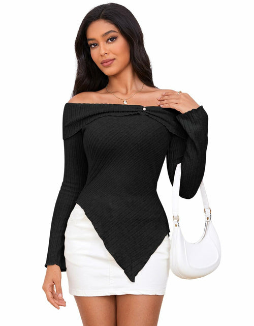 Load image into Gallery viewer, MakeMeChic Y2K Off Shoulder Long Sleeve Knit Top Black Size S
