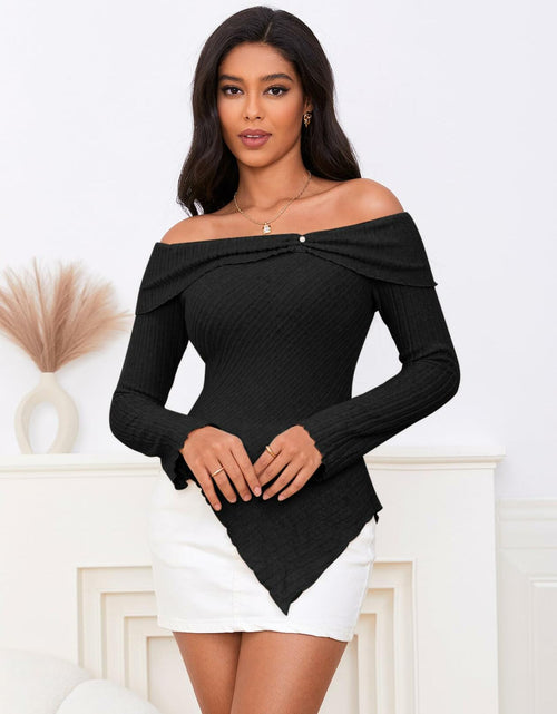 Load image into Gallery viewer, MakeMeChic Y2K Off Shoulder Long Sleeve Knit Top Black Size S
