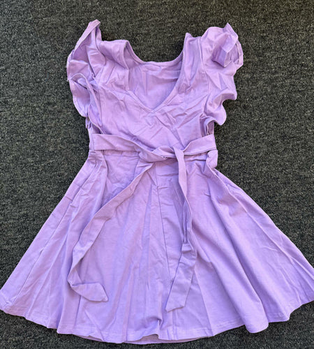 Dutebare Toddler Ruffle Trim A-line Belted Dress Light Purple Size 5T