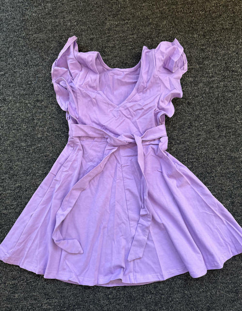 Load image into Gallery viewer, Dutebare Toddler Ruffle Trim A-line Belted Dress Light Purple Size 5T
