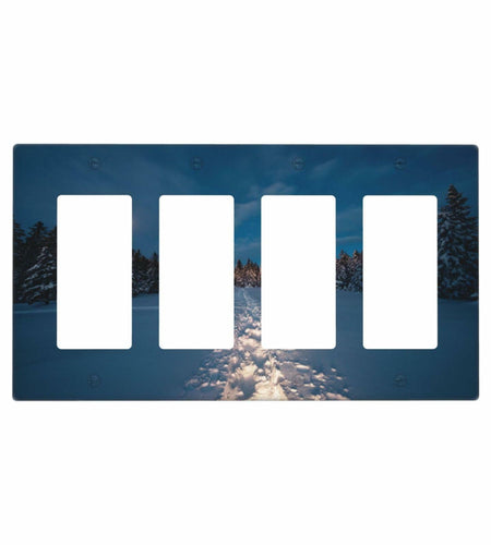 Wpshijia Light Switch Cover Wilderness Snow Cedar Moonlight Forest 4 Gang Switch