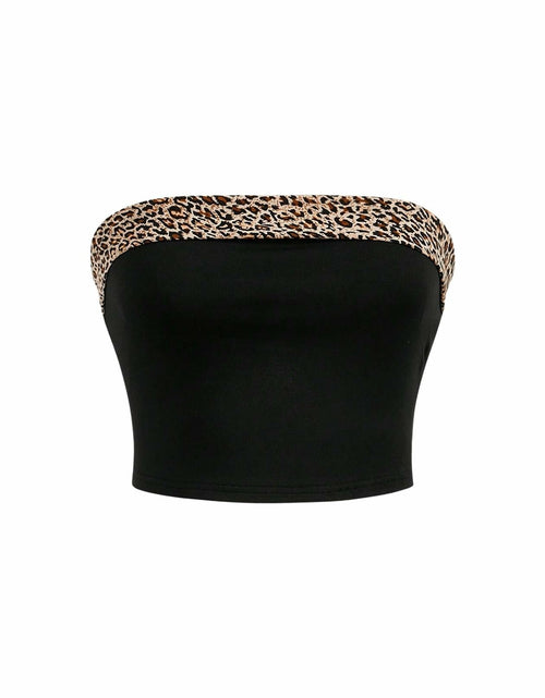 Load image into Gallery viewer, BEAUDRM Women's Leopard Crop Tube Top Strapless Sleeveless Black Size L
