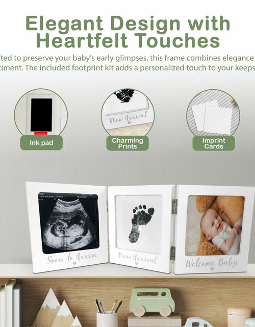 Load image into Gallery viewer, Sonogram Picture Frame with Inkless Hand Footprint Kit Gender Neutral Baby Decor
