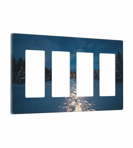 Wpshijia Light Switch Cover Wilderness Snow Cedar Moonlight Forest 4 Gang Switch