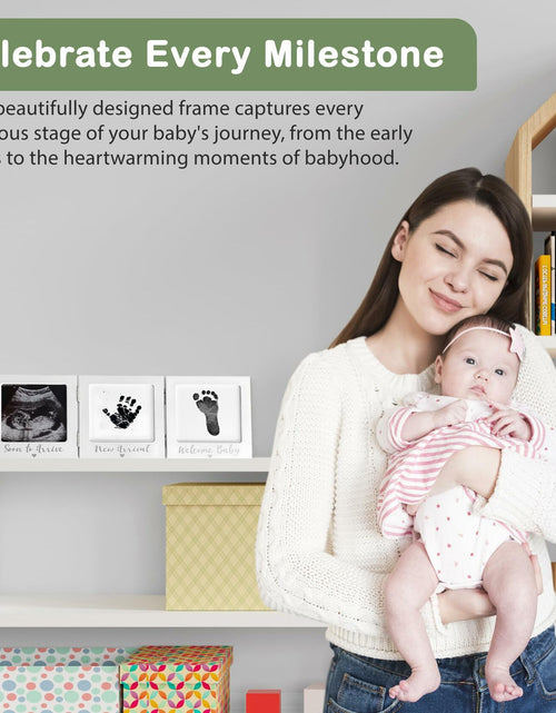 Load image into Gallery viewer, Sonogram Picture Frame with Inkless Hand Footprint Kit Gender Neutral Baby Decor

