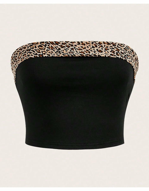 Load image into Gallery viewer, BEAUDRM Women's Leopard Crop Tube Top Strapless Sleeveless Black Size L
