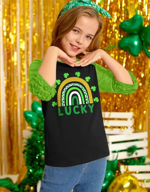Load image into Gallery viewer, BesserBay Kids St. Patrick's Lucky Rainbow Shamrock Ruffle Shirt Size 1-2 Years
