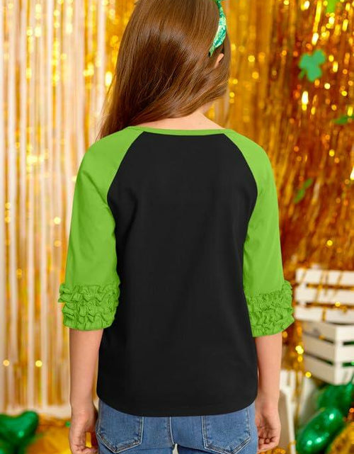 Load image into Gallery viewer, BesserBay Kids St. Patrick's Lucky Rainbow Shamrock Ruffle Shirt Size 1-2 Years

