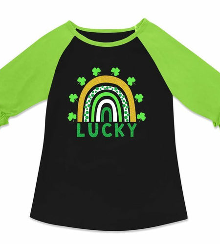 BesserBay Kids St. Patrick's Lucky Rainbow Shamrock Ruffle Shirt Size 1-2 Years