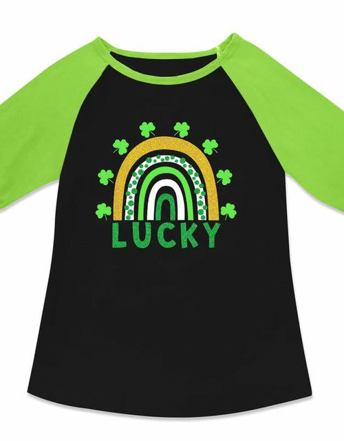 Load image into Gallery viewer, BesserBay Kids St. Patrick's Lucky Rainbow Shamrock Ruffle Shirt Size 1-2 Years
