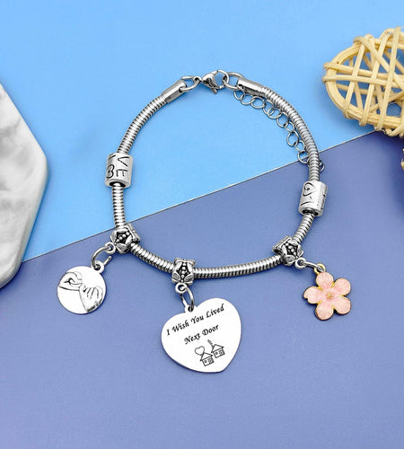 DlaeKua Silver Stainless Steel Friendship Bracelet Christmas Theme Women