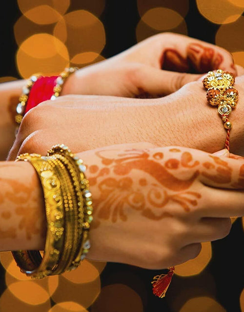 Load image into Gallery viewer, Rakhi Set of 6 Ganpati Thread Bracelets for Brother Bhai Raksha Bandhan RED
