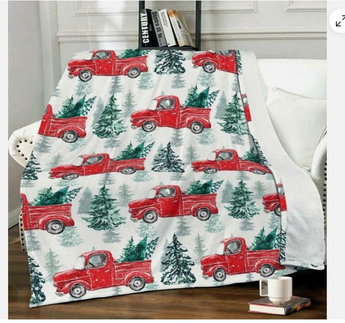 Load image into Gallery viewer, Christmas Red Truck Throw Blanket Cozy Flannel Couch Bed 80x60
