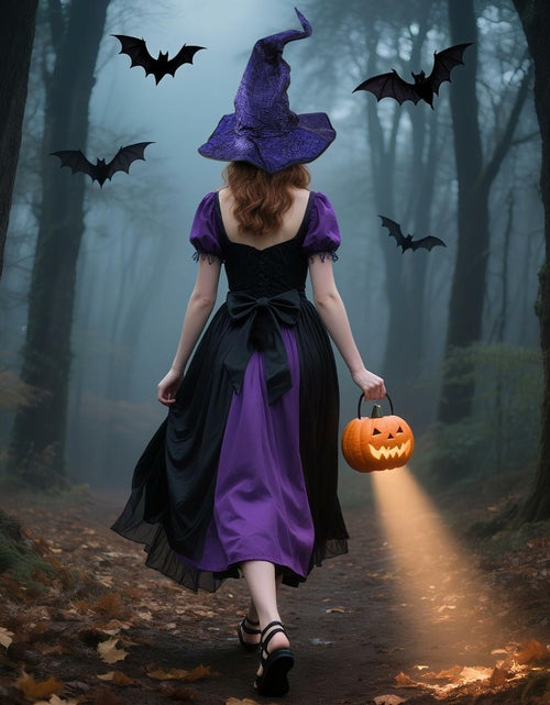 Load image into Gallery viewer, RENEMEGO Purple Witch Hat Ruched Halloween Costume Adult Cosplay LARP
