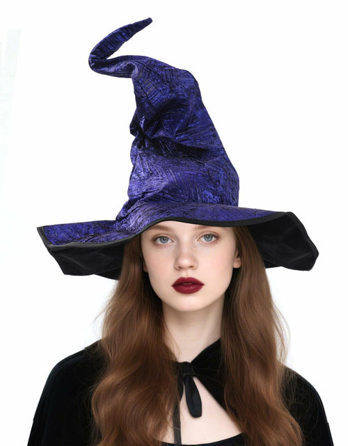 Load image into Gallery viewer, RENEMEGO Purple Witch Hat Ruched Halloween Costume Adult Cosplay LARP
