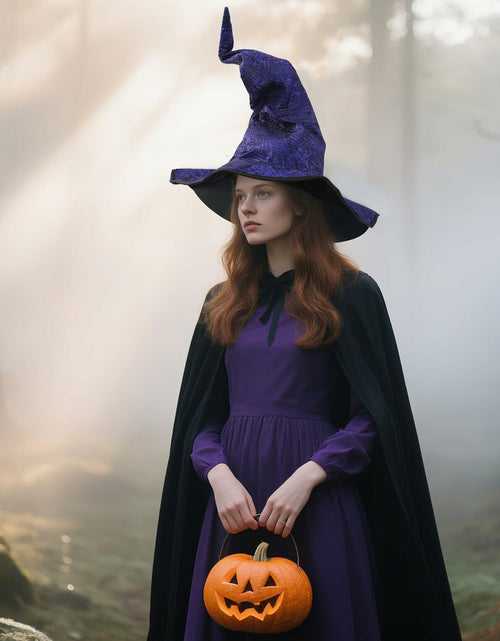 Load image into Gallery viewer, RENEMEGO Purple Witch Hat Ruched Halloween Costume Adult Cosplay LARP
