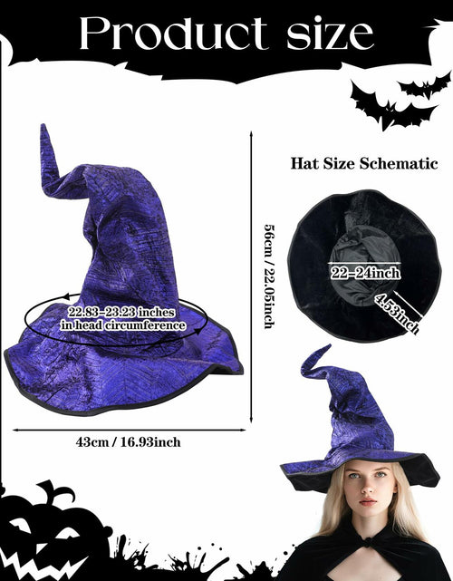 Load image into Gallery viewer, RENEMEGO Purple Witch Hat Ruched Halloween Costume Adult Cosplay LARP
