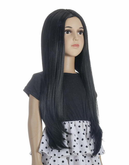 Load image into Gallery viewer, Morticia Long Straight Braided Wig Girls Middle Part Costume Holiday Party
