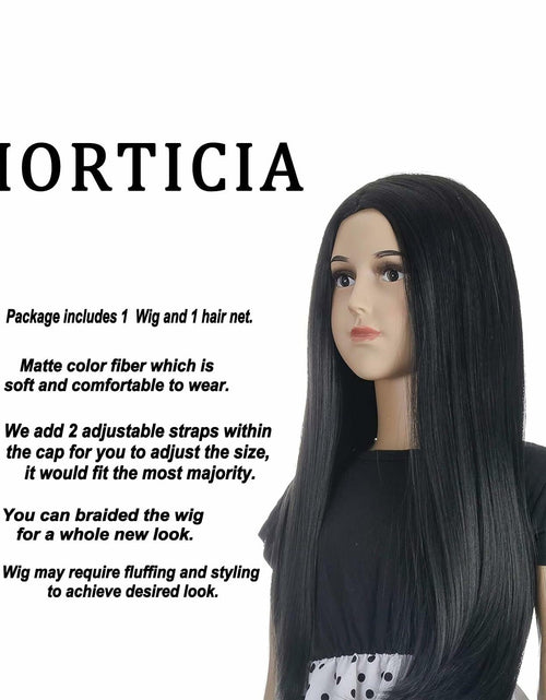 Load image into Gallery viewer, Morticia Long Straight Braided Wig Girls Middle Part Costume Holiday Party

