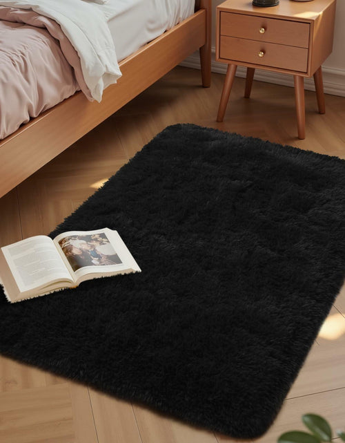 Load image into Gallery viewer, Macgace 6x9 Black Shag Area Rug Fluffy Plush Non-Slip Washable

