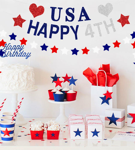 Aulaned 4th of July Decorations Patriotic USA Banner Star Garland Set
