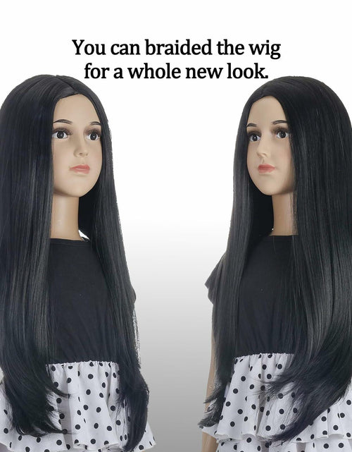 Load image into Gallery viewer, Morticia Long Straight Braided Wig Girls Middle Part Costume Holiday Party
